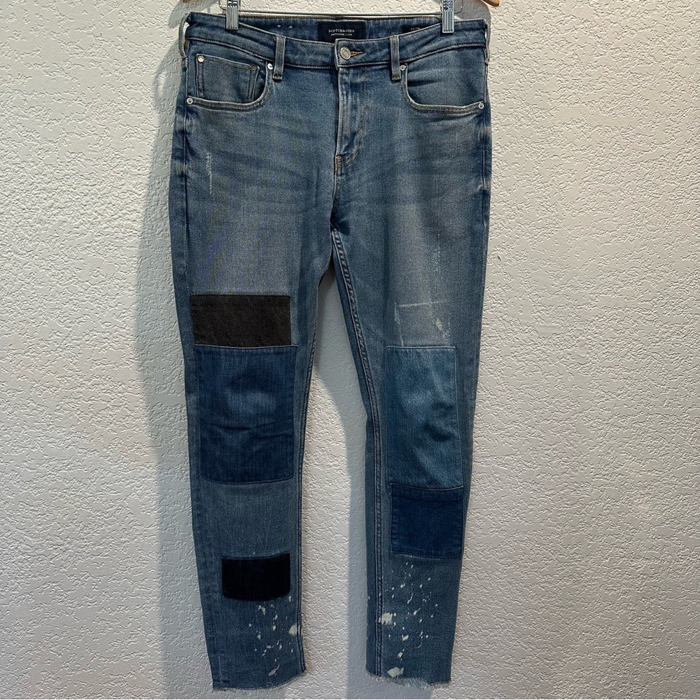Men's Blue Patchwork Slim Jeans